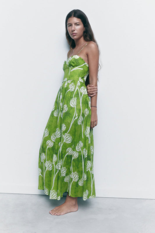 SPAGHETTI STRAP PRINTED DRESS