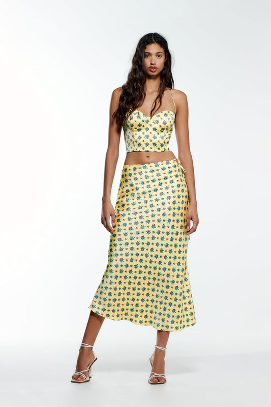 PRINTED SATIN SKIRT
