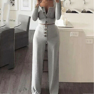 SQUARE COLLAR BUTTON UP TIGHT KNIT SET