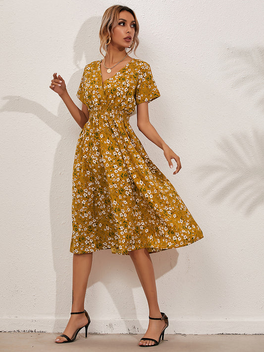 ALLOVER FLORAL WRAP DRESS