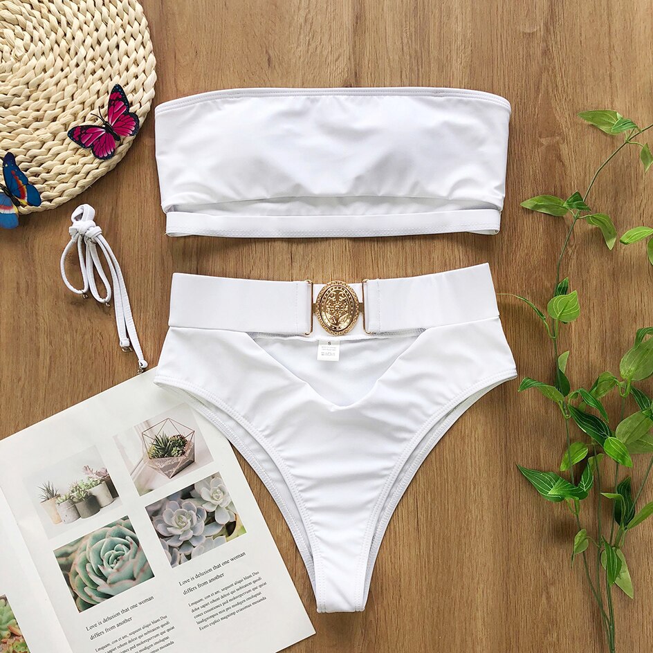 WHITE BANDAGE HIGH WAIST BIKINI
