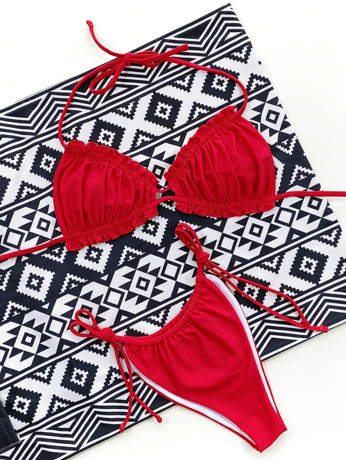 FRILLED HALTER WRINKLE BIKINI