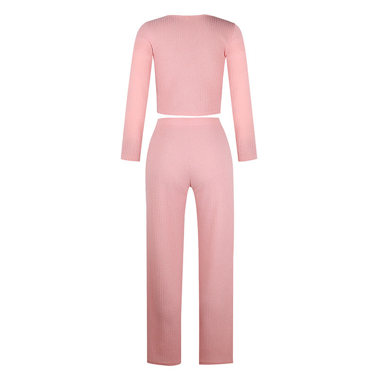 SQUARE COLLAR BUTTON UP TIGHT KNIT SET