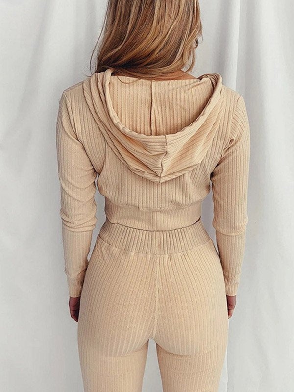 ZIP UP CROP HOODIE & DRAWSTRING WAIST PANT SET