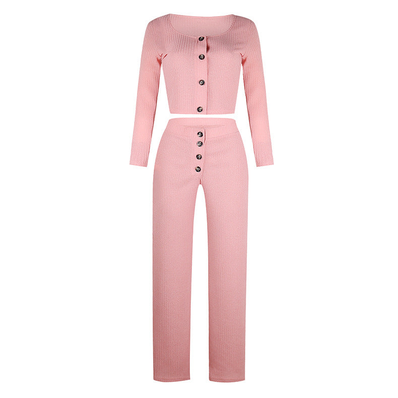 SQUARE COLLAR BUTTON UP TIGHT KNIT SET