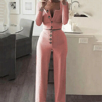 SQUARE COLLAR BUTTON UP TIGHT KNIT SET